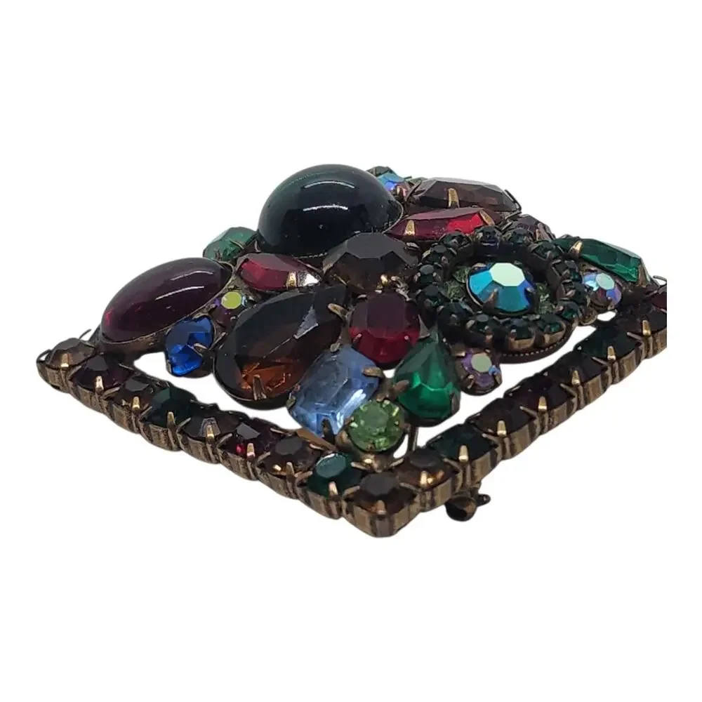 Vintage HUGE Weiss Fruit Salad Rhinestone Cabochon Square Multicolor Unsigned